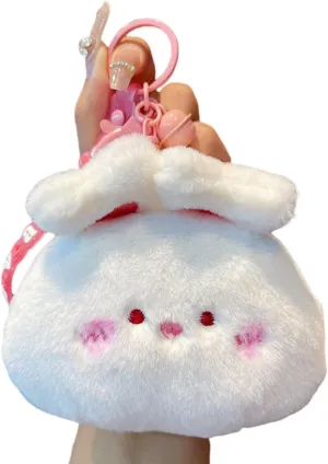 Cute Coin Purse Wristlet Keychain, Plush Animals Wallet Key Handbag Accessories Keyring for Kids Girls Women