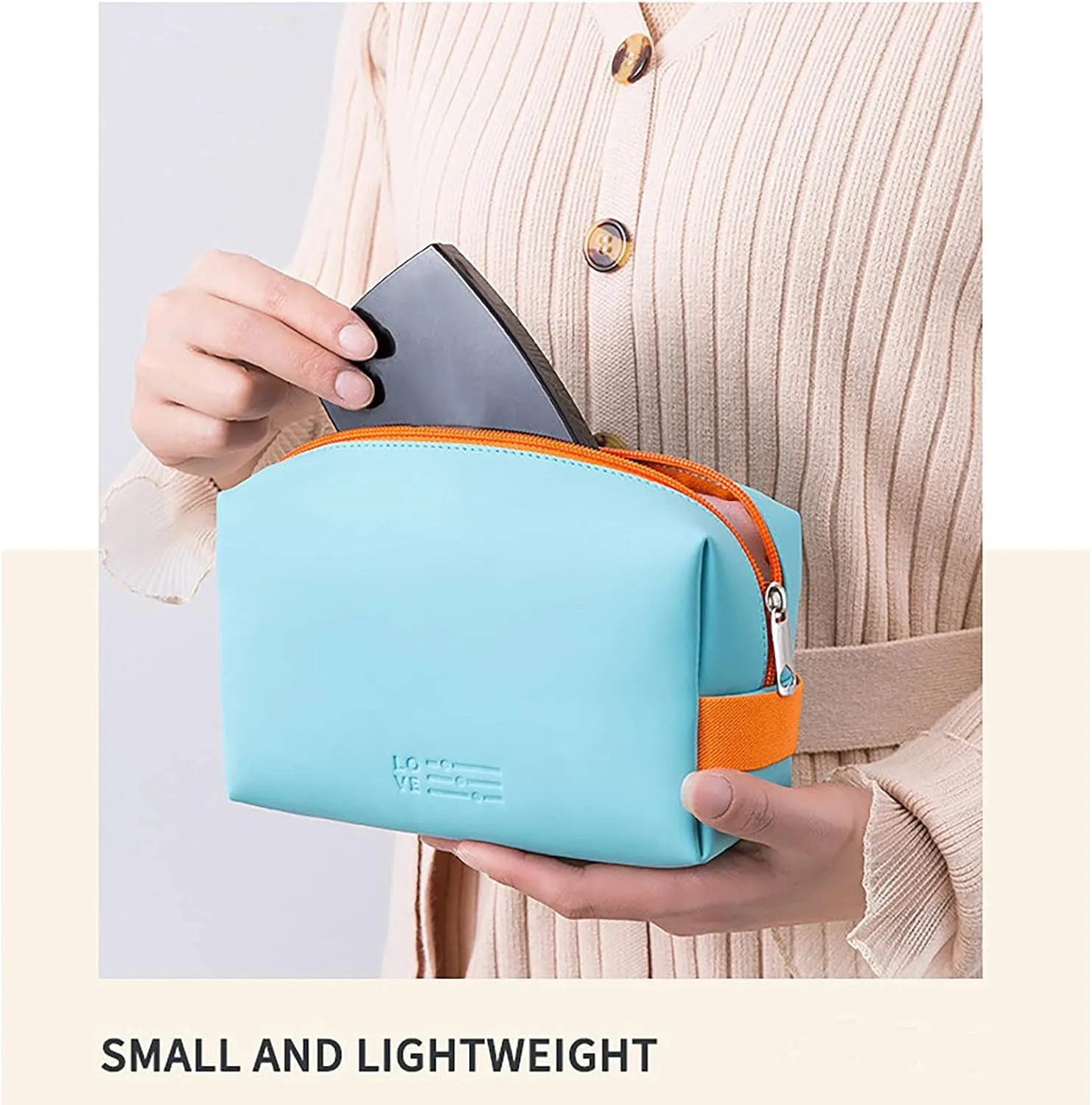Cute Makeup Bag with Zipper 6.6*4.6 Inch Pu Leather Waterproof Portable Pouch Open Flat Travel Bags for Women Toiletry Small Cosmetic Bag for Purse for Women Wife Girlfriend Valentines Day Gifts