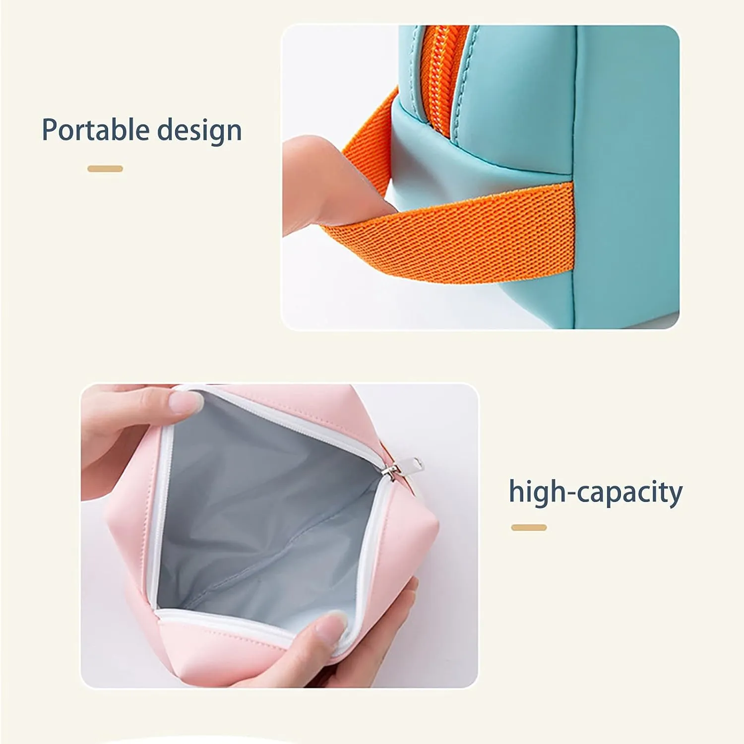 Cute Makeup Bag with Zipper 6.6*4.6 Inch Pu Leather Waterproof Portable Pouch Open Flat Travel Bags for Women Toiletry Small Cosmetic Bag for Purse for Women Wife Girlfriend Valentines Day Gifts
