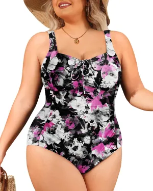Daci Plus Size One Piece Swimsuit for Women Tummy Control Vintage Bathing Suits Ruched Swimwear