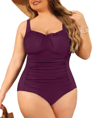 Daci Plus Size One Piece Swimsuit for Women Tummy Control Vintage Bathing Suits Ruched Swimwear