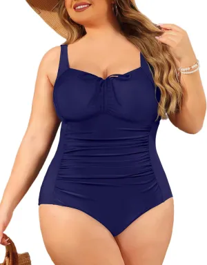 Daci Plus Size One Piece Swimsuit for Women Tummy Control Vintage Bathing Suits Ruched Swimwear