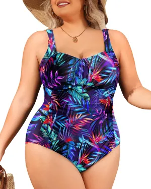 Daci Plus Size One Piece Swimsuit for Women Tummy Control Vintage Bathing Suits Ruched Swimwear
