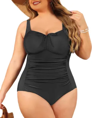Daci Plus Size One Piece Swimsuit for Women Tummy Control Vintage Bathing Suits Ruched Swimwear