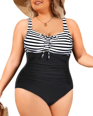 Daci Plus Size One Piece Swimsuit for Women Tummy Control Vintage Bathing Suits Ruched Swimwear