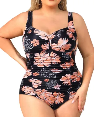 Daci Women Plus Size One Piece Swimsuits - Tummy Control Retro Ruched Bathing Suits Vintage Swimwear