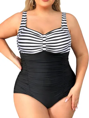 Daci Women Plus Size One Piece Swimsuits - Tummy Control Retro Ruched Bathing Suits Vintage Swimwear