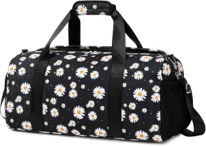 Dance Bag for Girls Corduroy Kids Duffel Bag Ballet Bag for Girls Teen Women Sports Gym Bag Water Resistant Travel Duffle Bags with Shoes Compartmentblack daisy