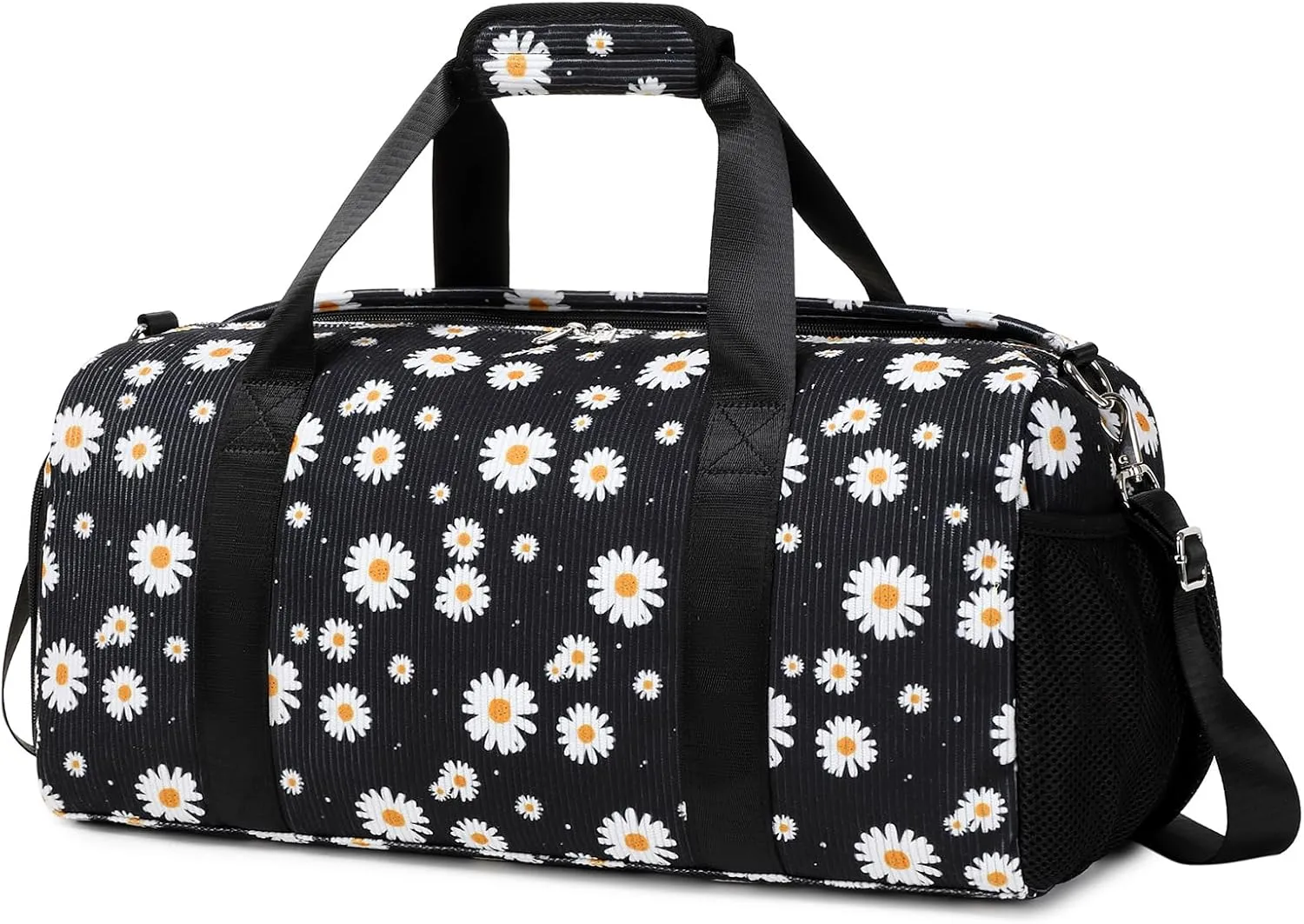 Dance Bag for Girls Corduroy Kids Duffel Bag Ballet Bag for Girls Teen Women Sports Gym Bag Water Resistant Travel Duffle Bags with Shoes Compartmentblack daisy