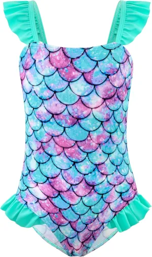 DAXIANG Girls One Piece Ruffle Strap Swimsuit Quick Dry Mermaid Swimwear Beach Sport Bathing Suit for Toddler Kids 4-11 Years