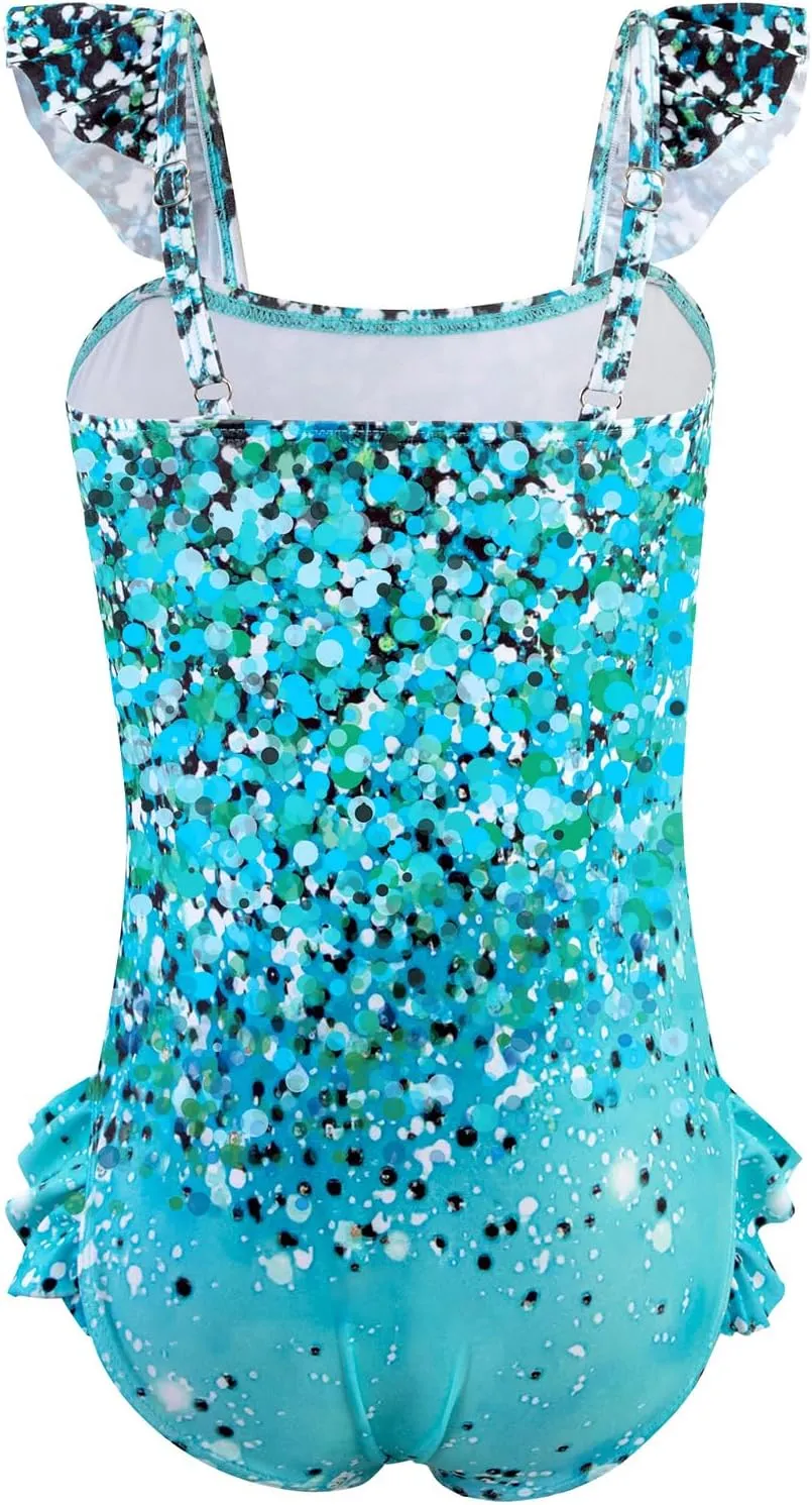DAXIANG Girls One Piece Ruffle Strap Swimsuit Quick Dry Mermaid Swimwear Beach Sport Bathing Suit for Toddler Kids 4-11 Years