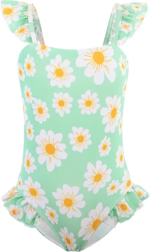 DAXIANG Girls One Piece Ruffle Strap Swimsuit Quick Dry Mermaid Swimwear Beach Sport Bathing Suit for Toddler Kids 4-11 Years