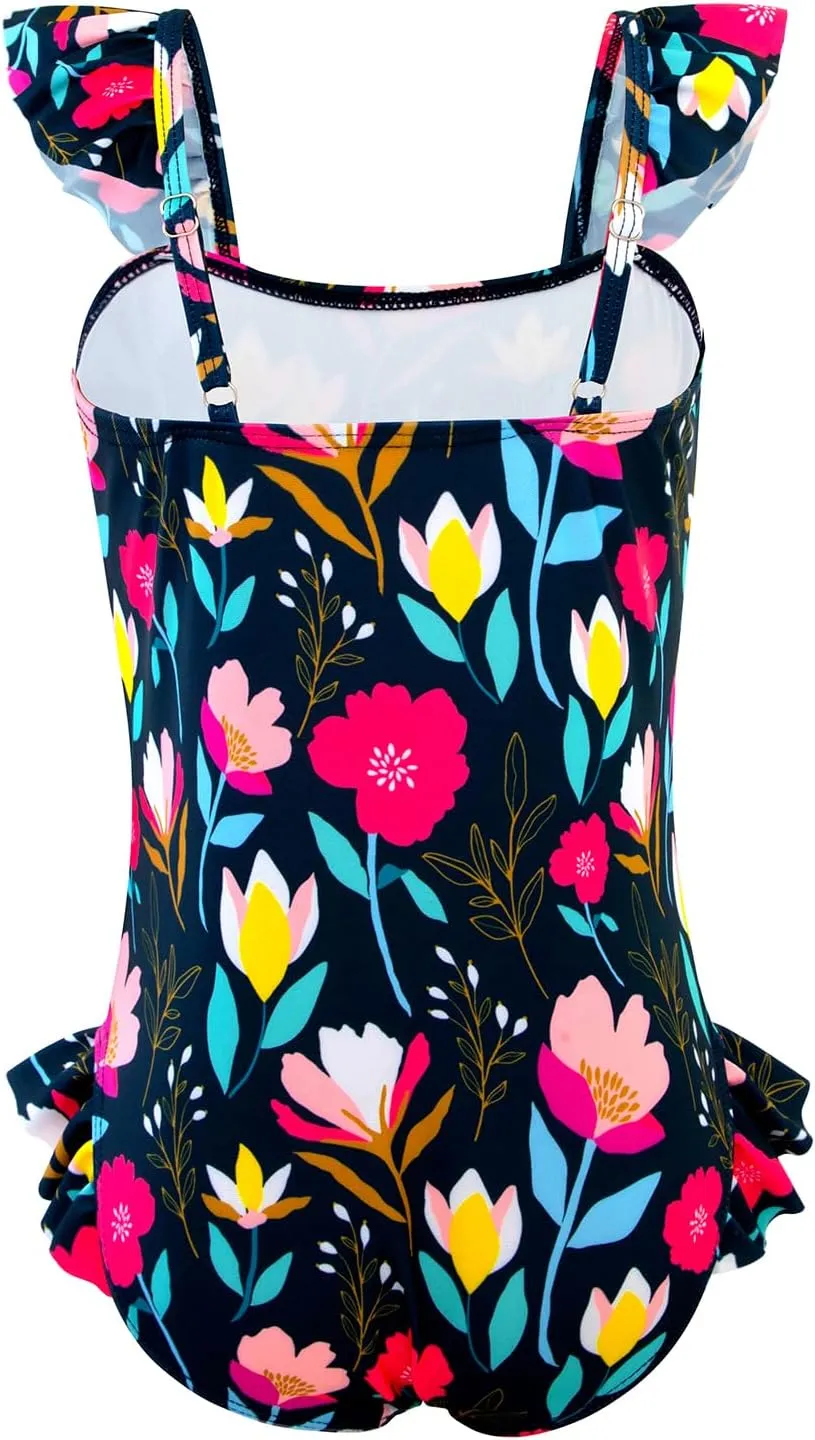 DAXIANG Girls One Piece Ruffle Strap Swimsuit Quick Dry Mermaid Swimwear Beach Sport Bathing Suit for Toddler Kids 4-11 Years
