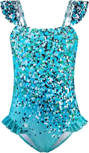 DAXIANG Girls One Piece Ruffle Strap Swimsuit Quick Dry Mermaid Swimwear Beach Sport Bathing Suit for Toddler Kids 4-11 Years