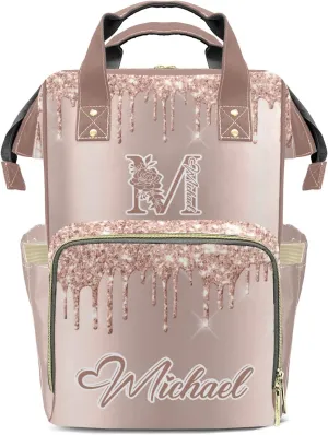 Diaper Bags Glitter Bling Print Tote Bags Backpack with Name Mommy Nursing Bags Gifts for Women Men