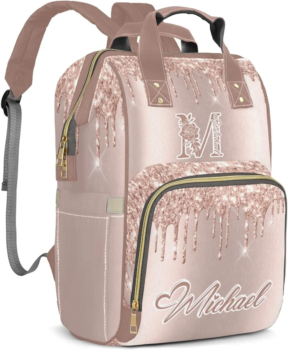 Diaper Bags Glitter Bling Print Tote Bags Backpack with Name Mommy Nursing Bags Gifts for Women Men