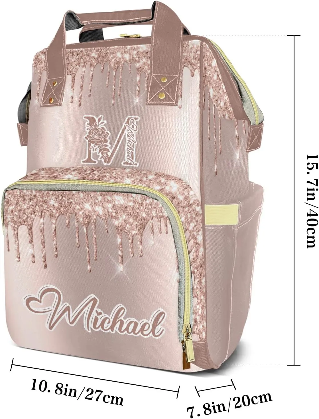 Diaper Bags Glitter Bling Print Tote Bags Backpack with Name Mommy Nursing Bags Gifts for Women Men