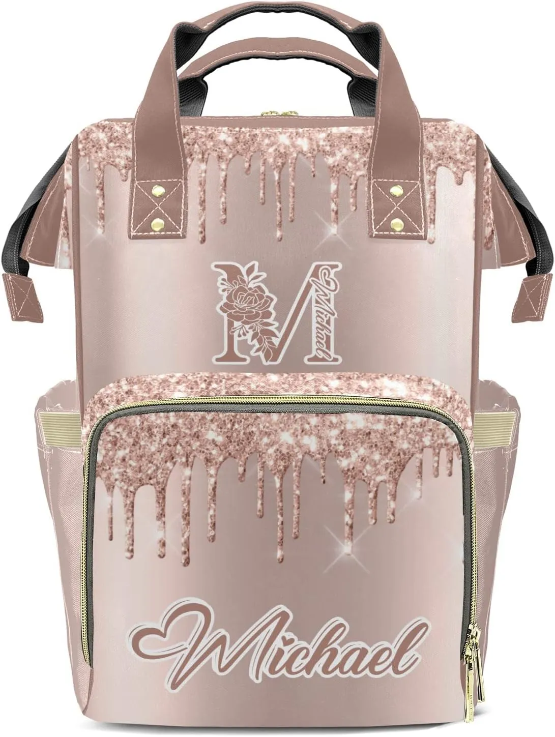 Diaper Bags Glitter Bling Print Tote Bags Backpack with Name Mommy Nursing Bags Gifts for Women Men