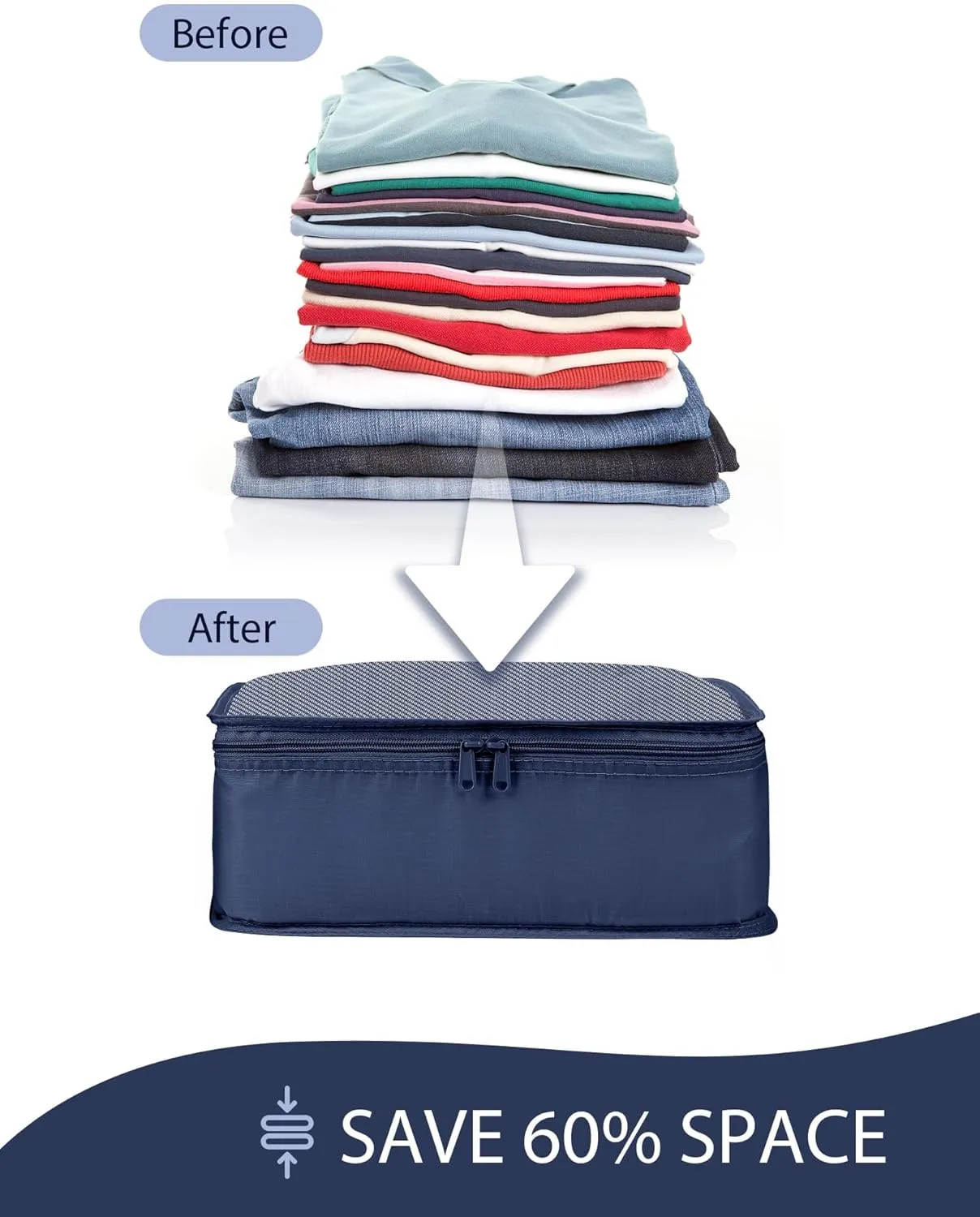 DIMJ Packing Cubes for Travel, 8 Set Luggage Packing Organizers Lightweight Suitcase Storage Bag with Multiple Sizes Travel Bag for Clothes Shoes Cosmetics Toiletries (Navy blue)