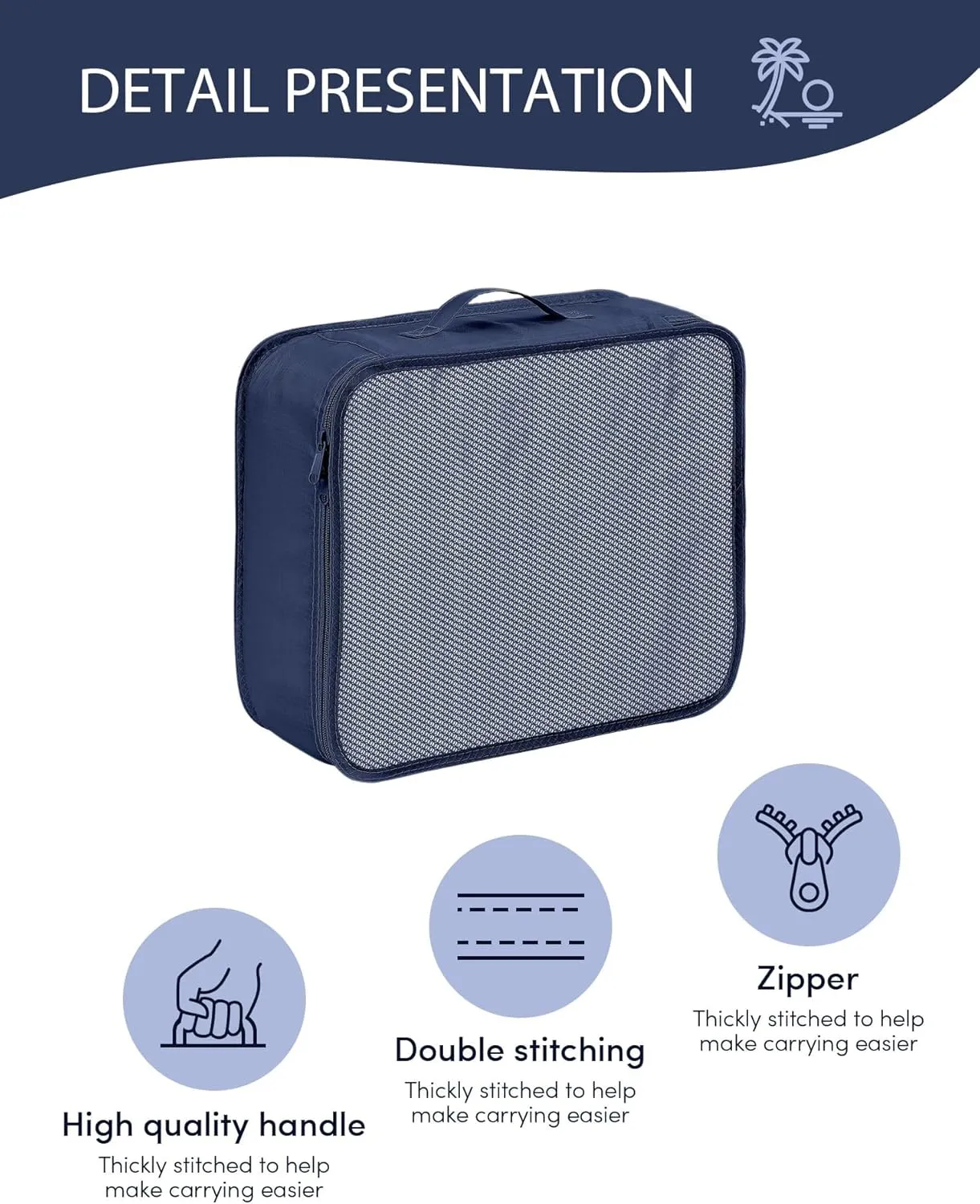 DIMJ Packing Cubes for Travel, 8 Set Luggage Packing Organizers Lightweight Suitcase Storage Bag with Multiple Sizes Travel Bag for Clothes Shoes Cosmetics Toiletries (Navy blue)