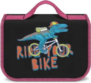 Dinosaur and Bike Toiletry Bag with Hanging Hook Large Cosmetic Bags Detachable Makeup Pouch Bathroom Accessories