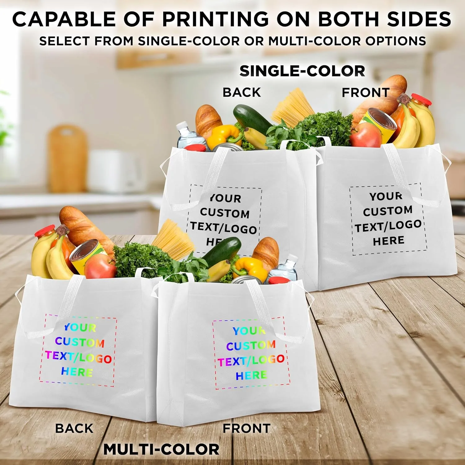 DISCOUNT PROMOS Custom Jumbo Sized Tote Bags Set of 50, Personalized Bulk Pack - Reusable Grocery Bags, Shopping Bags, Promotional Item Totes for Women - White