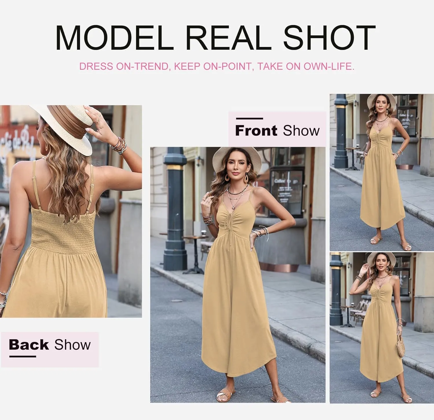 Dokotoo Womens Jumpsuits Spaghetti Straps Ruched Drawstring Knit Wide Leg Romper Casual Jumpsuits with Pockets