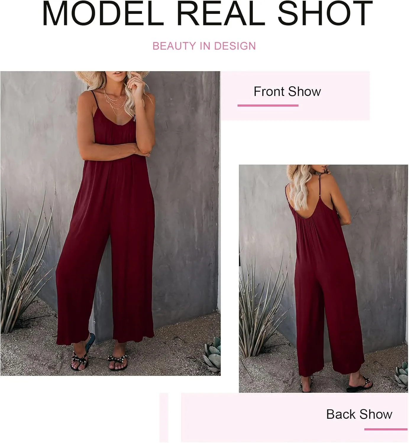 Dokotoo Women's Loose Sleeveless Jumpsuits Adjustable Spaghetti Strap Stretchy Long Pant Romper Jumpsuit with Pockets