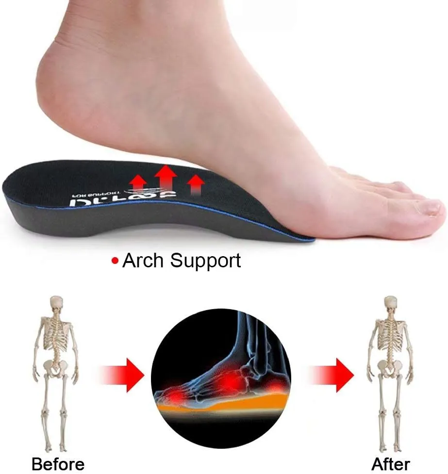 Dr. Foot's 3/4 Length Orthotic Inserts, Self-Adhesive Half Shoe Insoles for Flat Feet, Plantar Fasciitis, Fallen Arches, Over-Pronation, Heel Spurs, Feet Fatigue (Large)