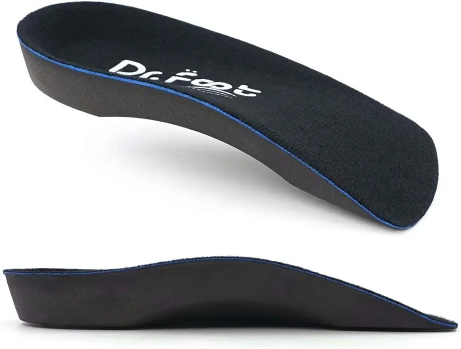 Dr. Foot's 3/4 Length Orthotic Inserts, Self-Adhesive Half Shoe Insoles for Flat Feet, Plantar Fasciitis, Fallen Arches, Over-Pronation, Heel Spurs, Feet Fatigue (Large)