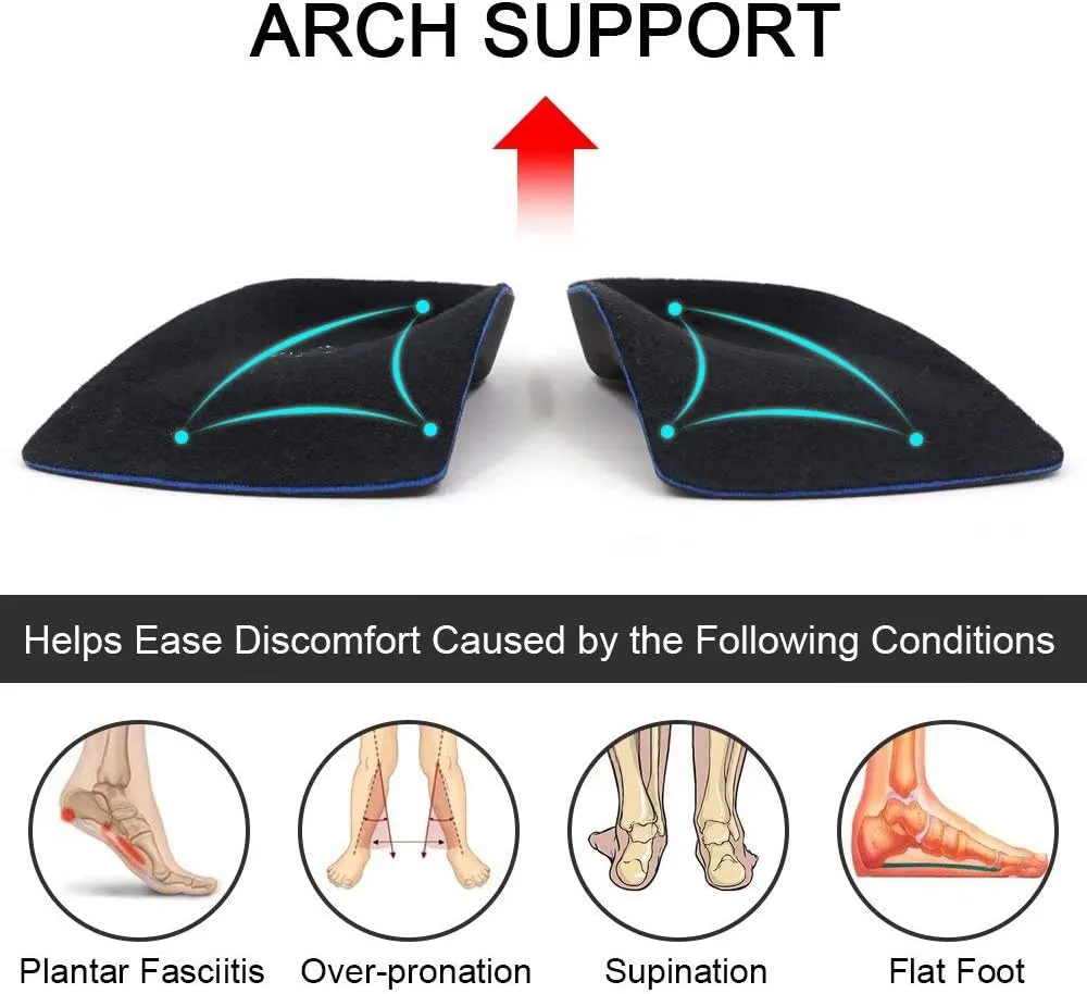 Dr. Foot's 3/4 Length Orthotic Inserts, Self-Adhesive Half Shoe Insoles for Flat Feet, Plantar Fasciitis, Fallen Arches, Over-Pronation, Heel Spurs, Feet Fatigue (Large)