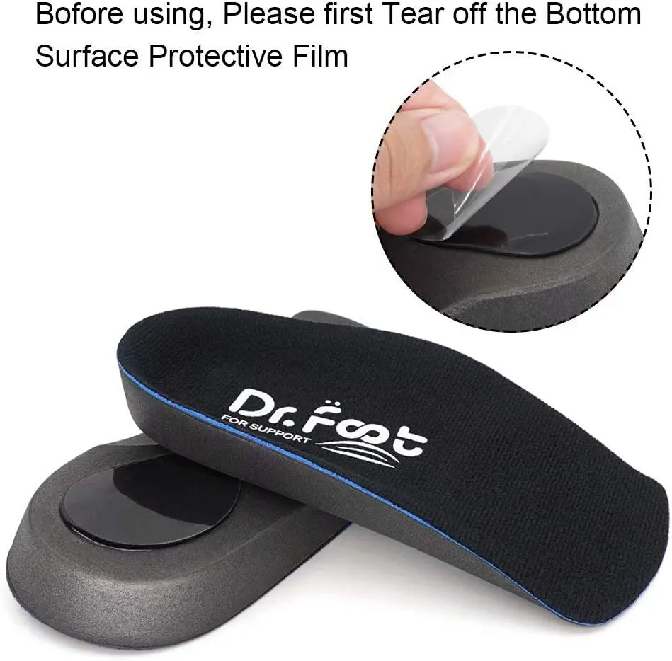 Dr. Foot's 3/4 Length Orthotic Inserts, Self-Adhesive Half Shoe Insoles for Flat Feet, Plantar Fasciitis, Fallen Arches, Over-Pronation, Heel Spurs, Feet Fatigue (Large)