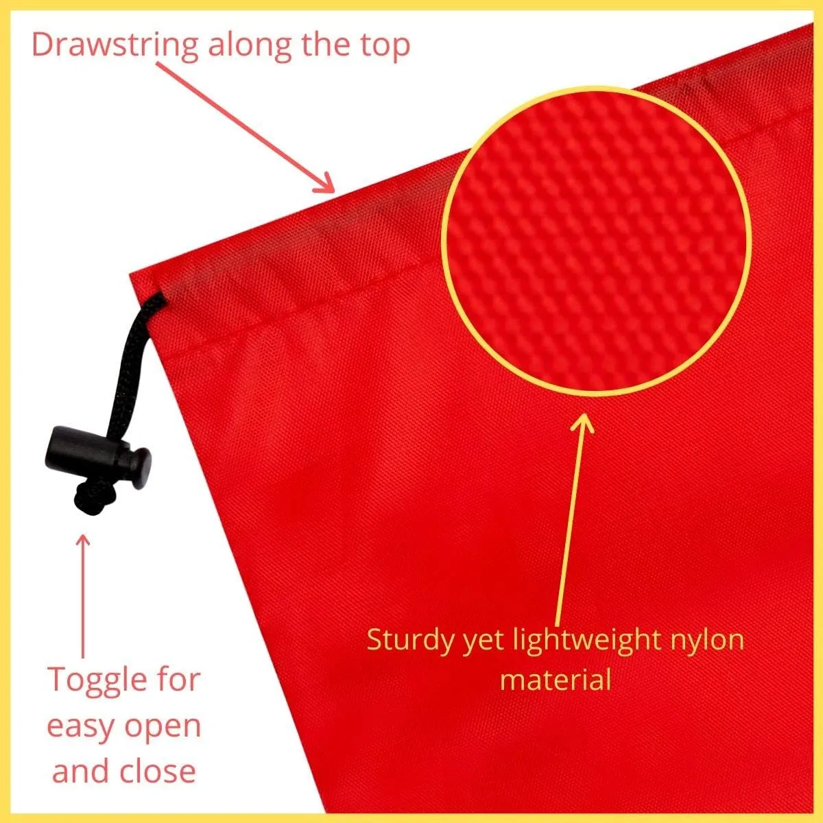 Drawstring Bag - Nylon Cinch and Ditty Stuff Pouch with Toggle (7 x 9-12 pack, Red)