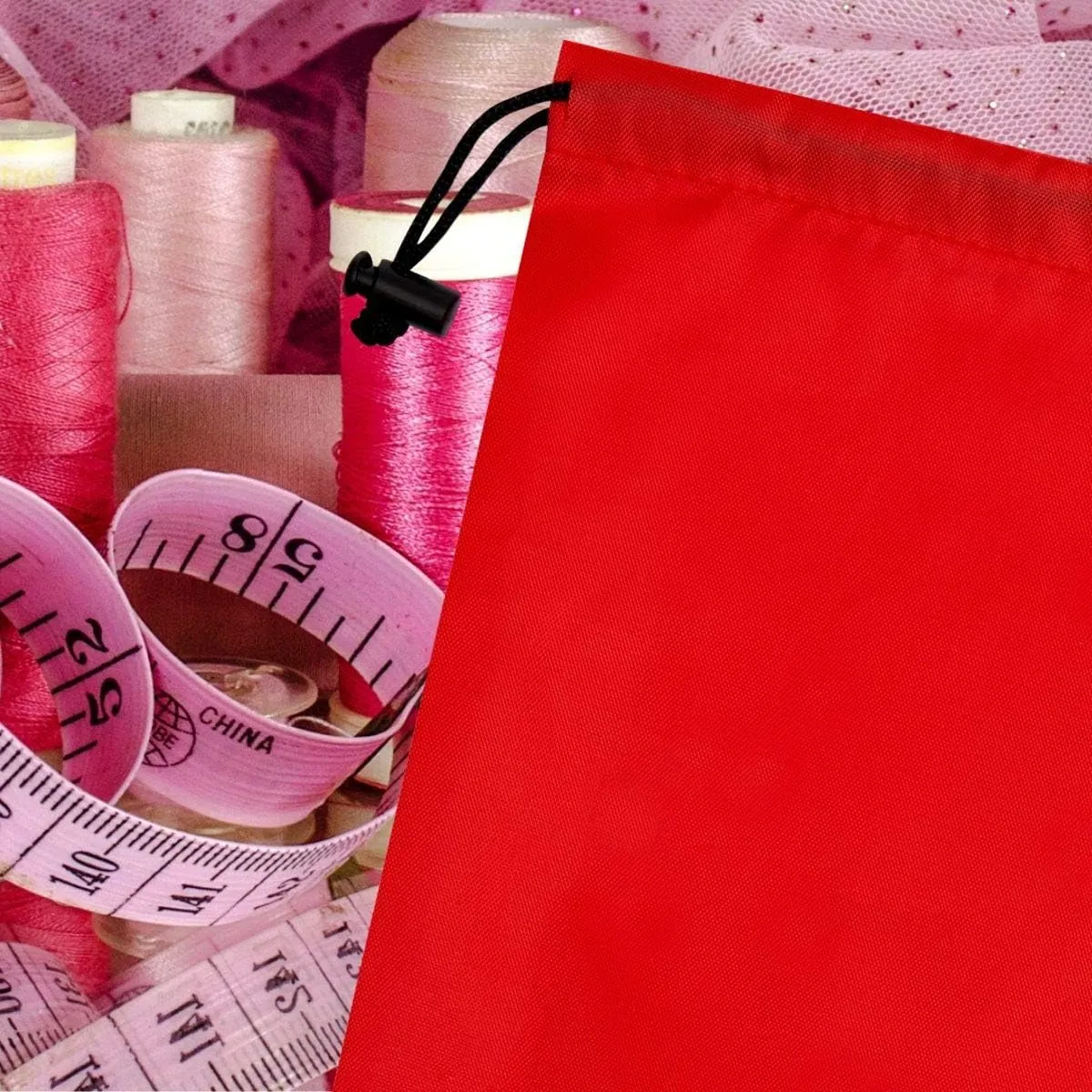 Drawstring Bag - Nylon Cinch and Ditty Stuff Pouch with Toggle (7 x 9-12 pack, Red)