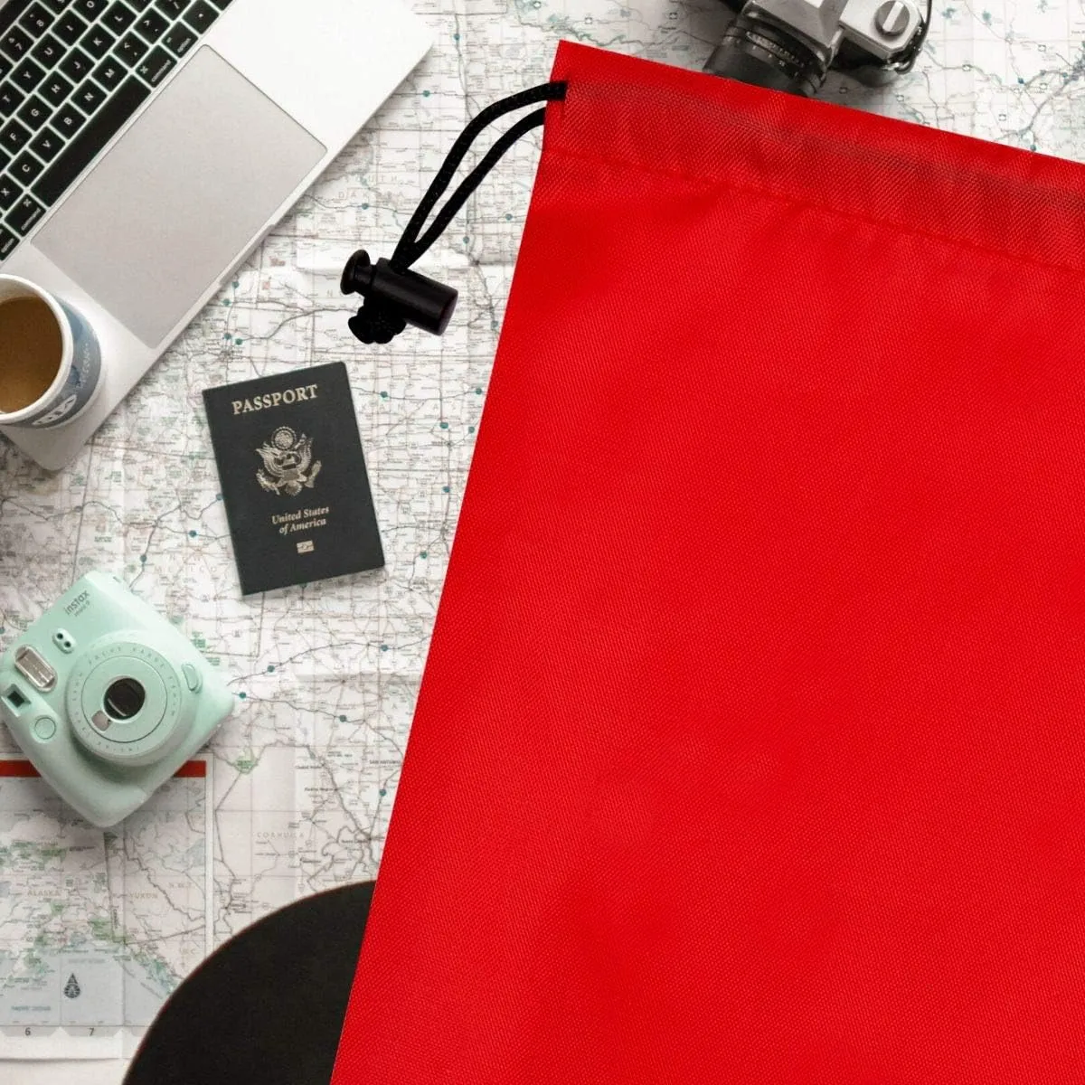 Drawstring Bag - Nylon Cinch and Ditty Stuff Pouch with Toggle (7 x 9-12 pack, Red)