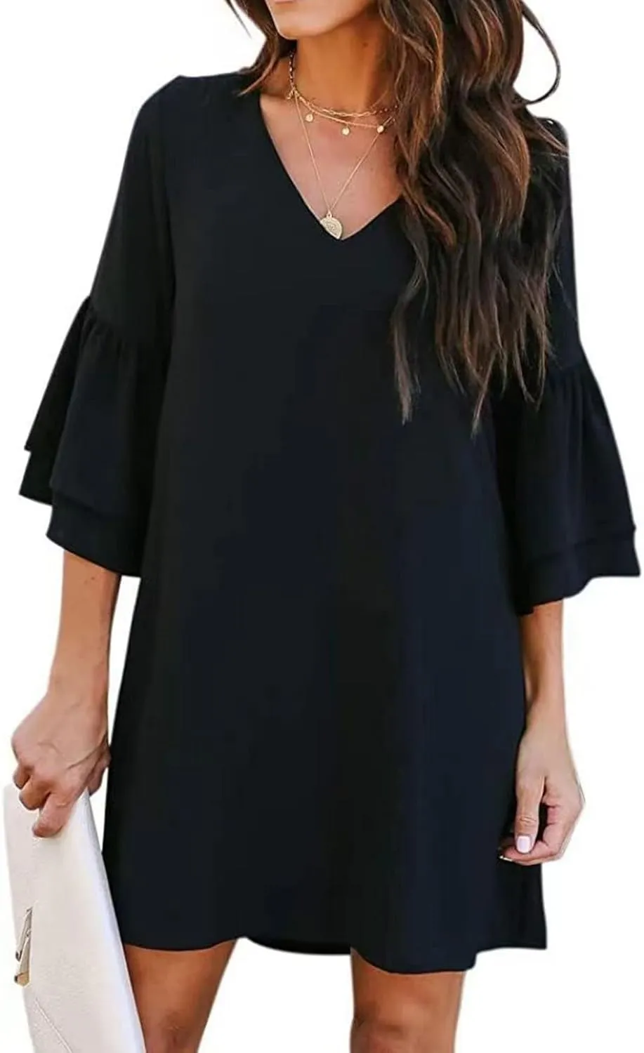 Dresses for Women Summer Flare Sleeve V Neck Loose Fit Mini Dress A Line Casual Plus Size Sundress 2025