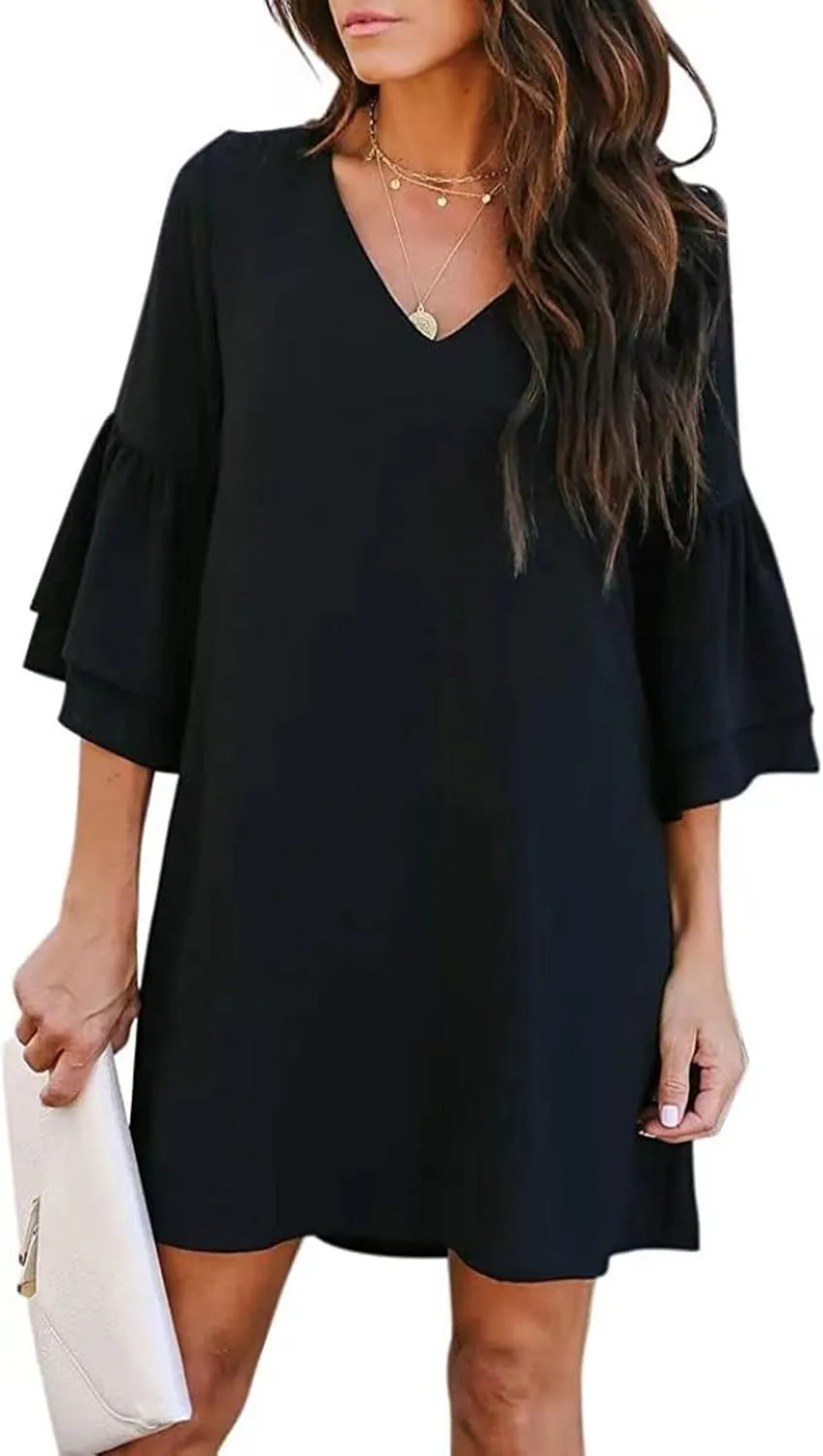 Dresses for Women Summer Flare Sleeve V Neck Loose Fit Mini Dress A Line Casual Plus Size Sundress 2025
