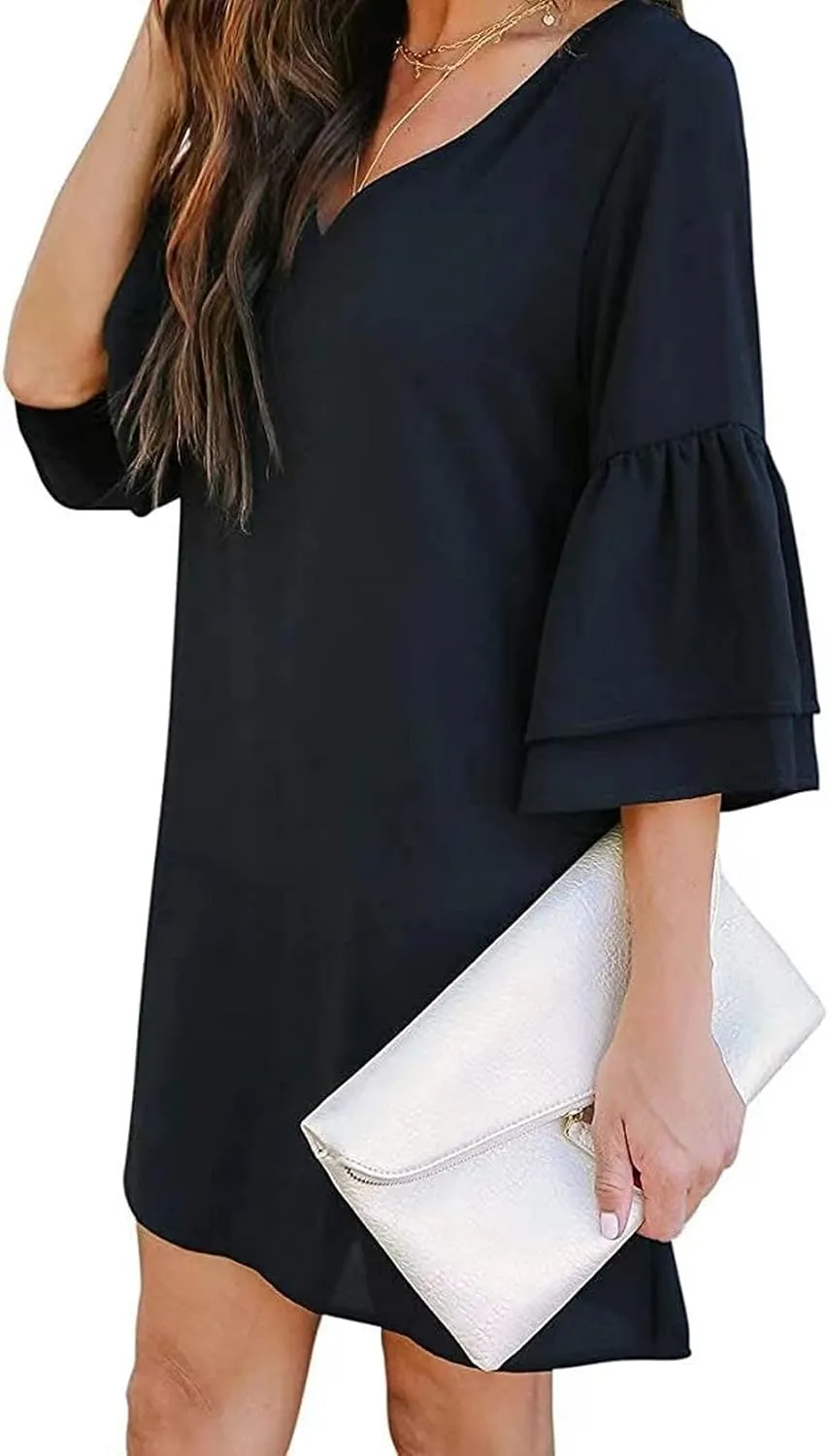 Dresses for Women Summer Flare Sleeve V Neck Loose Fit Mini Dress A Line Casual Plus Size Sundress 2025