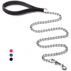 Durable Heavy Duty Comfortable Pu Leather Padded Handle Metal Pet Leash for Medium, Large Dogs