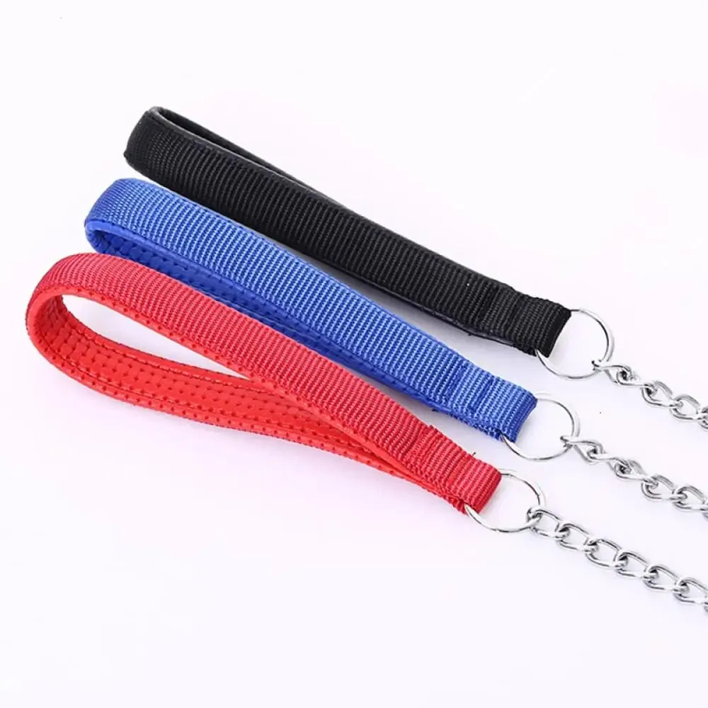 Durable Heavy Duty Comfortable Pu Leather Padded Handle Metal Pet Leash for Medium, Large Dogs