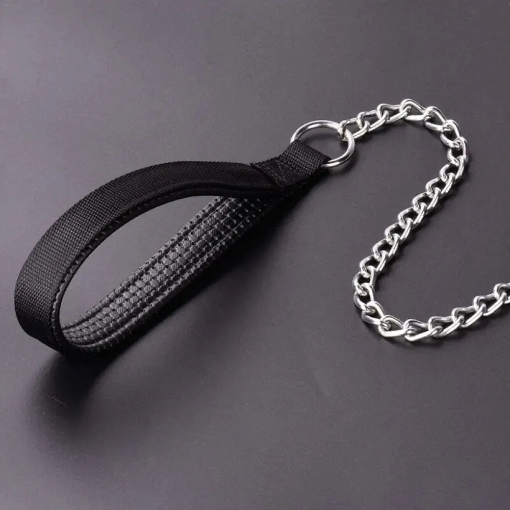 Durable Heavy Duty Comfortable Pu Leather Padded Handle Metal Pet Leash for Medium, Large Dogs