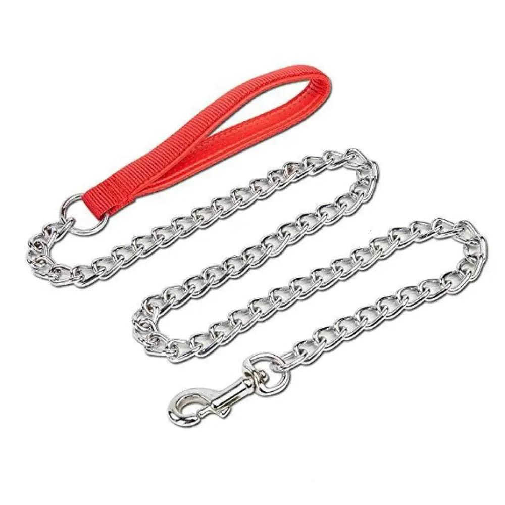 Durable Heavy Duty Comfortable Pu Leather Padded Handle Metal Pet Leash for Medium, Large Dogs