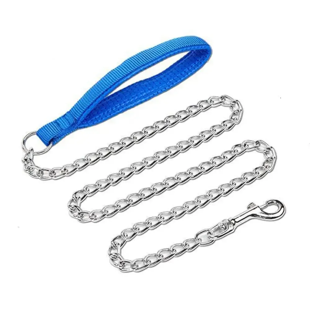 Durable Heavy Duty Comfortable Pu Leather Padded Handle Metal Pet Leash for Medium, Large Dogs