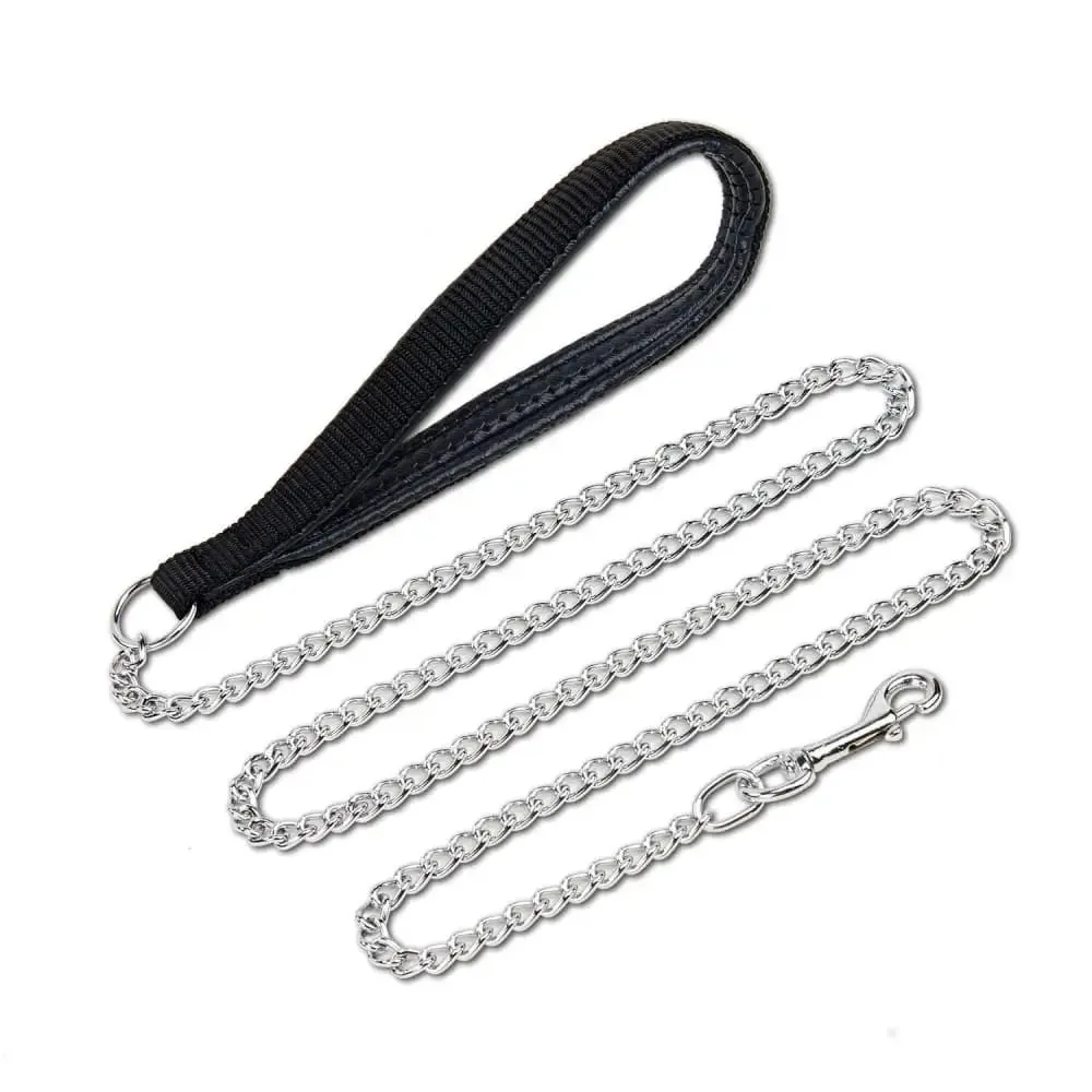 Durable Heavy Duty Comfortable Pu Leather Padded Handle Metal Pet Leash for Medium, Large Dogs