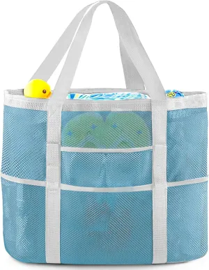 EASYFUN Beach Bag Large Mesh Beach Bag Lightweight Beach Tote with 9 Pockets Foldable Beach Accessories