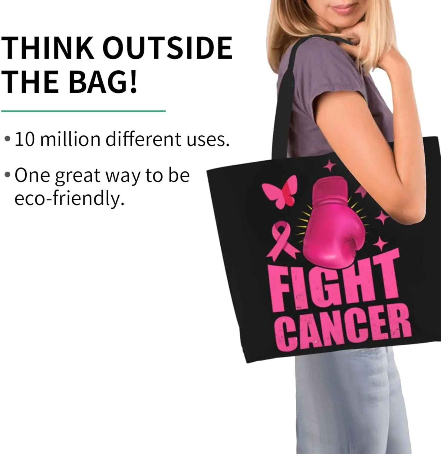 Fight Breast Cancer Awareness Ribbon Women's Tote Bag Large Capacity Single Shoulder Bags Handbag for Shopping Work
