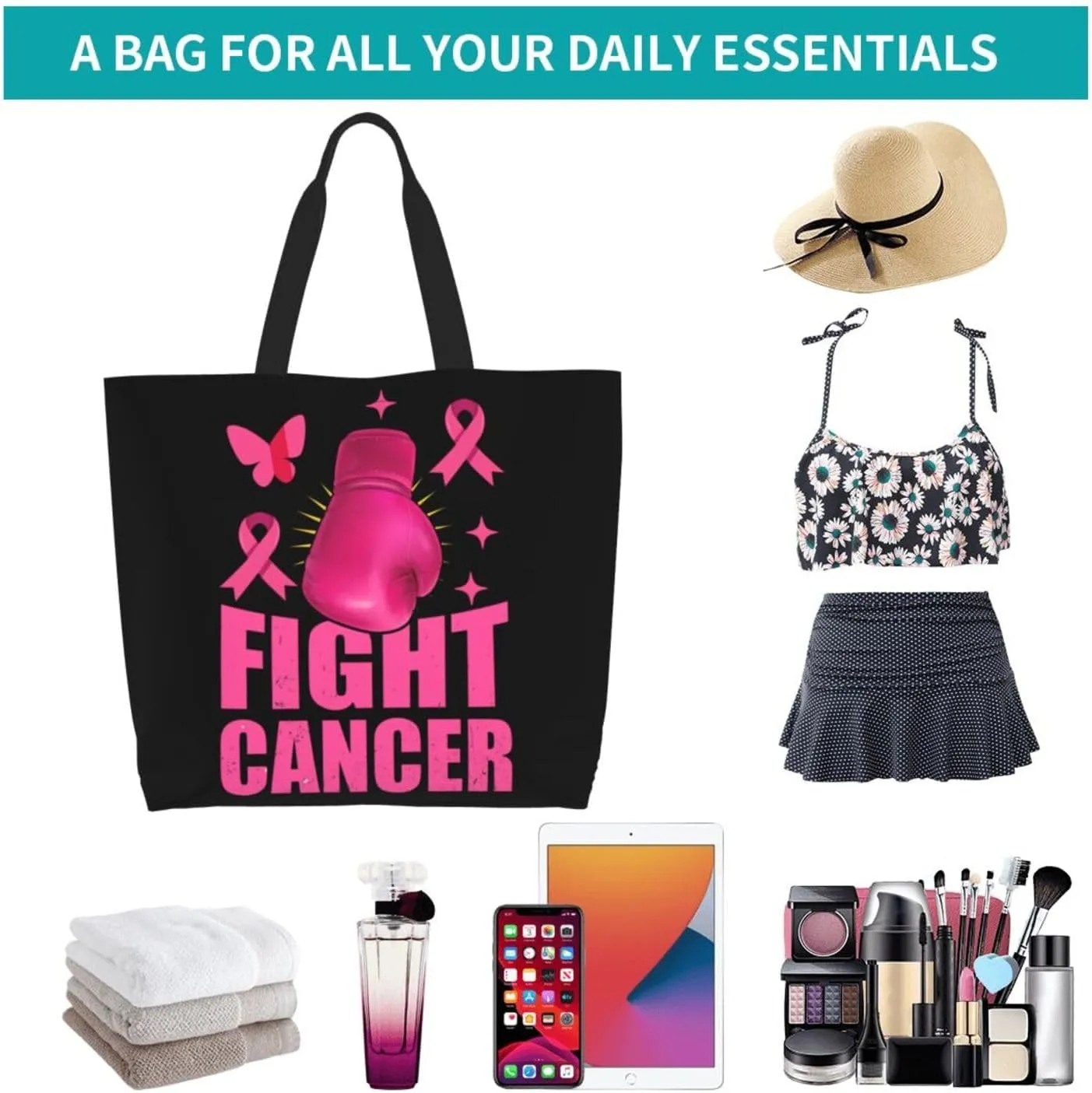 Fight Breast Cancer Awareness Ribbon Women's Tote Bag Large Capacity Single Shoulder Bags Handbag for Shopping Work