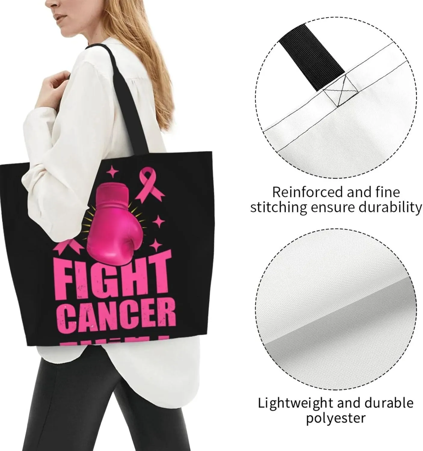 Fight Breast Cancer Awareness Ribbon Women's Tote Bag Large Capacity Single Shoulder Bags Handbag for Shopping Work