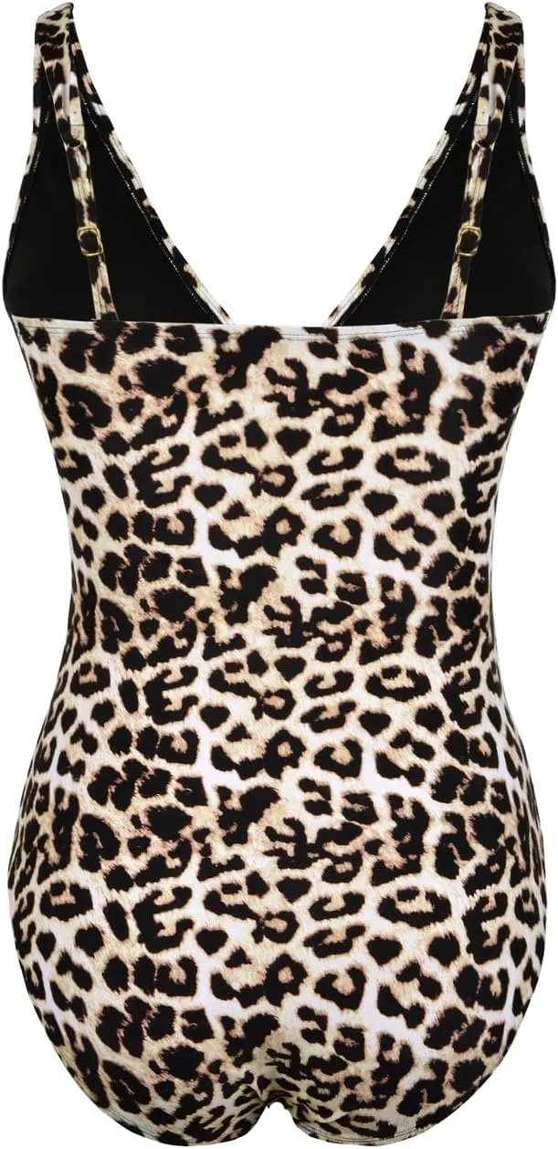 Firpearl Women's Ruffle One Piece Bathing Suits V Neck Vintage Tummy Control Swimsuit Swimwear