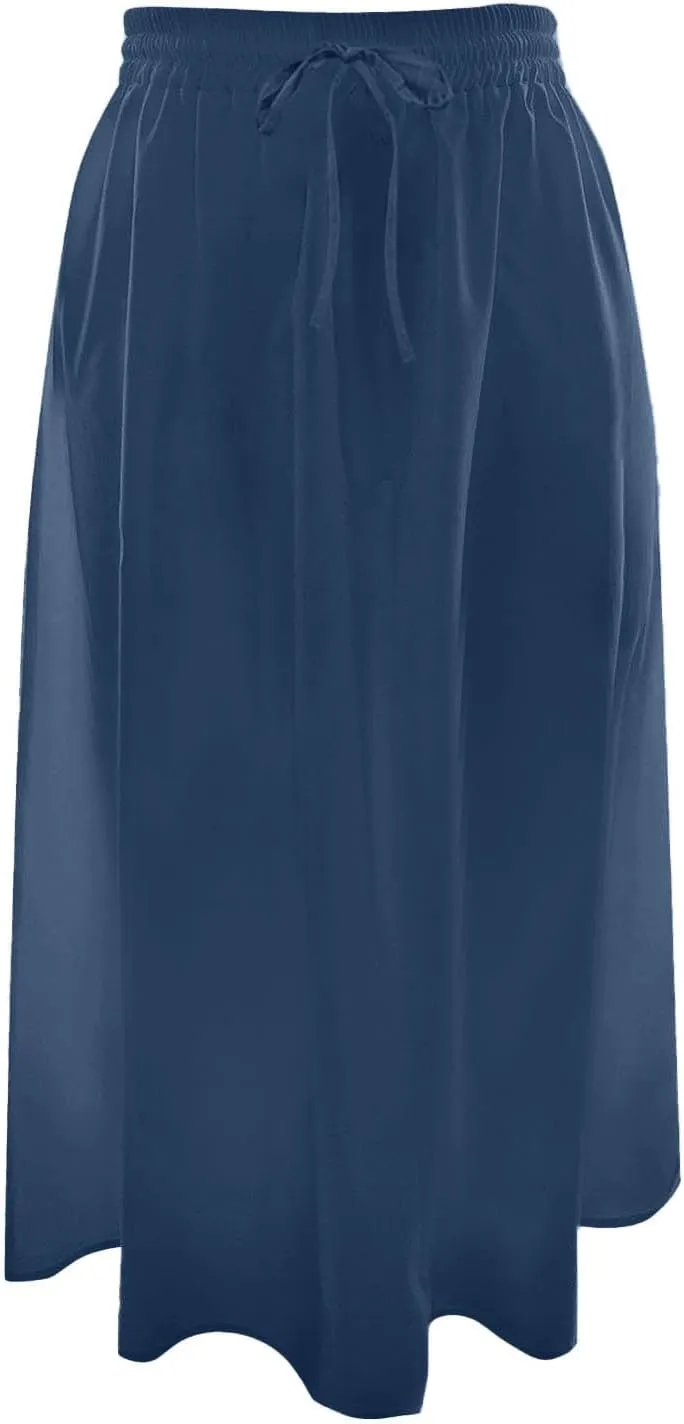 Flowy Skirts for Women Midi Length Tie Knot Boho Casual Beach High Waisted Pleated Swing Long Skirt with Pockets